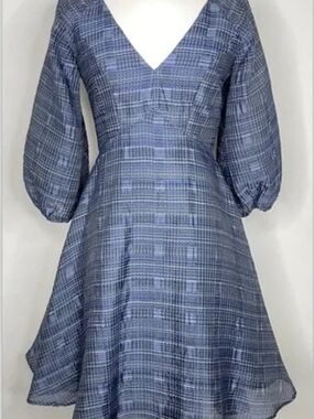 Christy Lynn V-Neck Blue Plaid A-Line Dress sz M